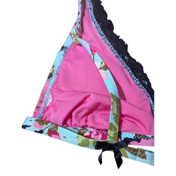 Betsey Johnson Gypsy Rose Bikini Top Vintage Y2K Turquoise Black Women M - Picture 3 of 9